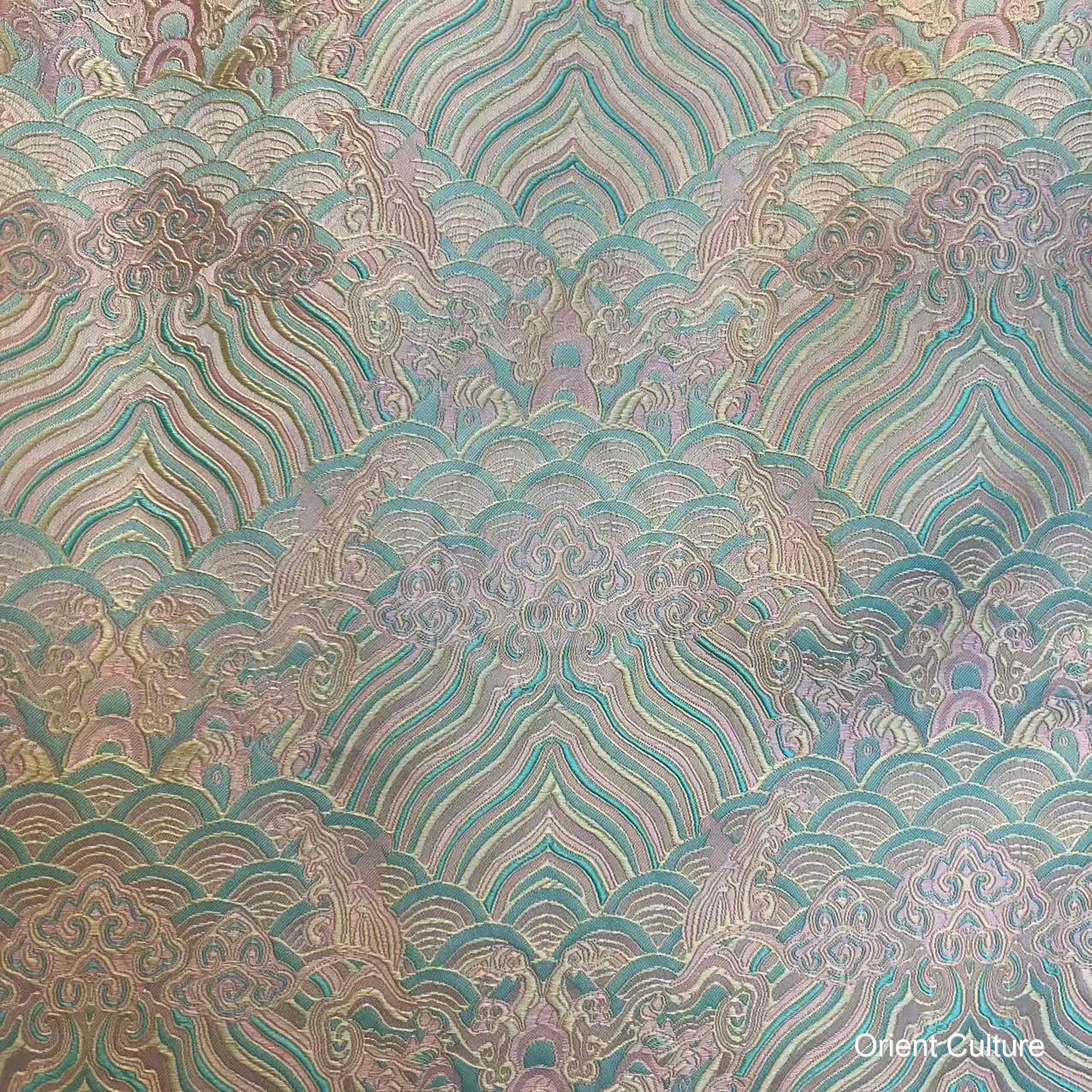 Beige Sea Waves & Cliffs Shu Brocade — Shu Brocade fabric by Orient Culture