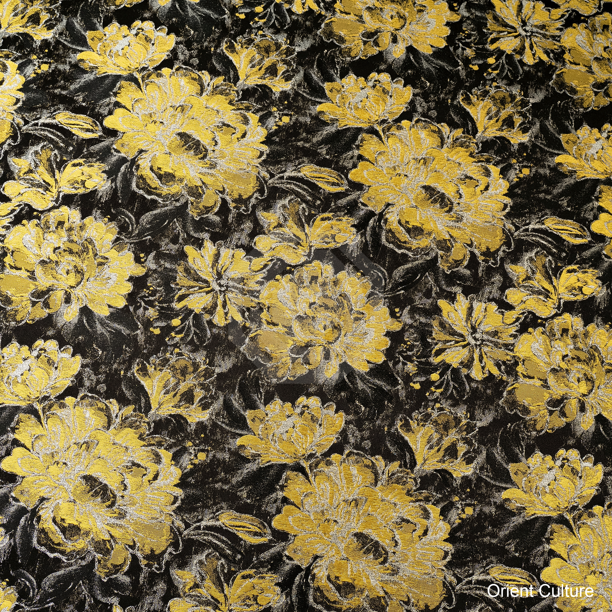 Peony Dream · Black Gold Shu Brocade — Shu Brocade fabric by Orient Culture