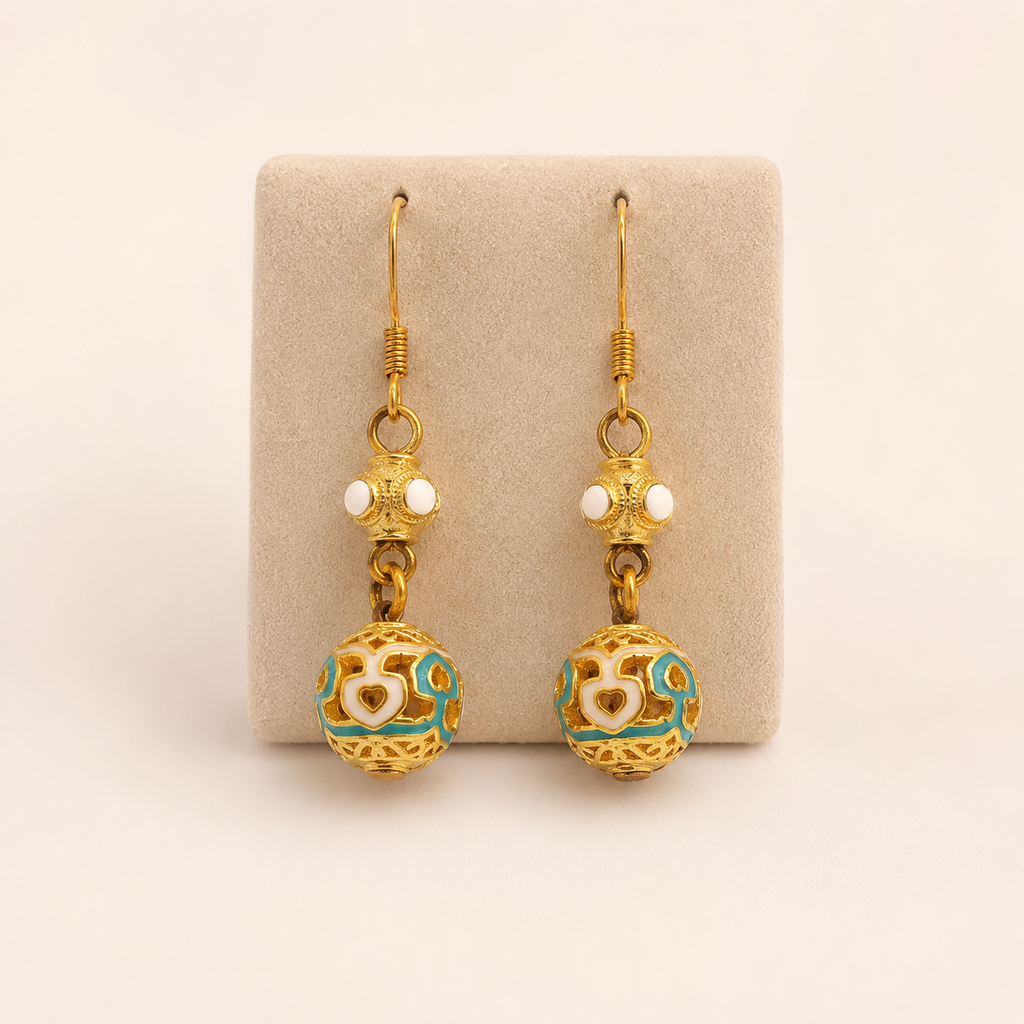 Green Floral Cloisonné Drop Earrings