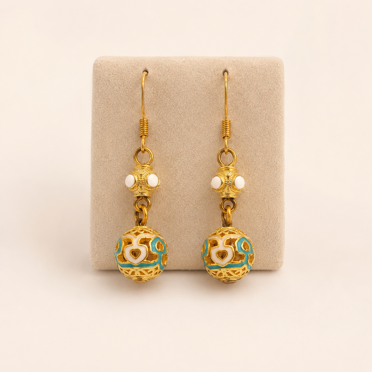 Green Floral Cloisonné Drop Earrings
