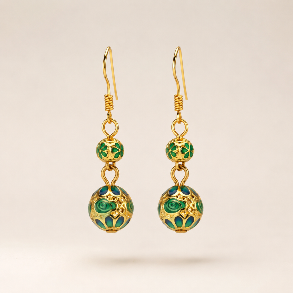 Green Ruyi Cloisonné Drop Earrings