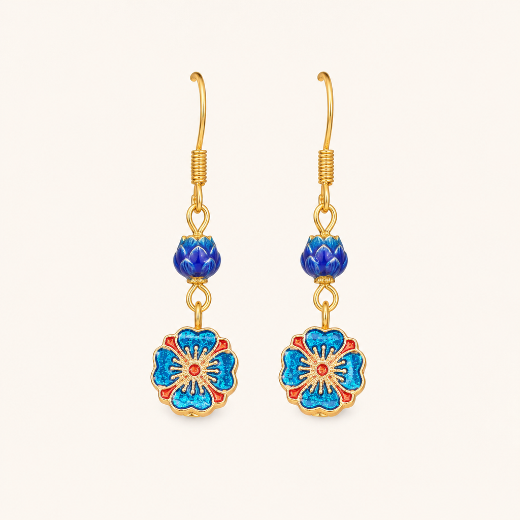Turquoise Blue Cloisonné Drop Earrings