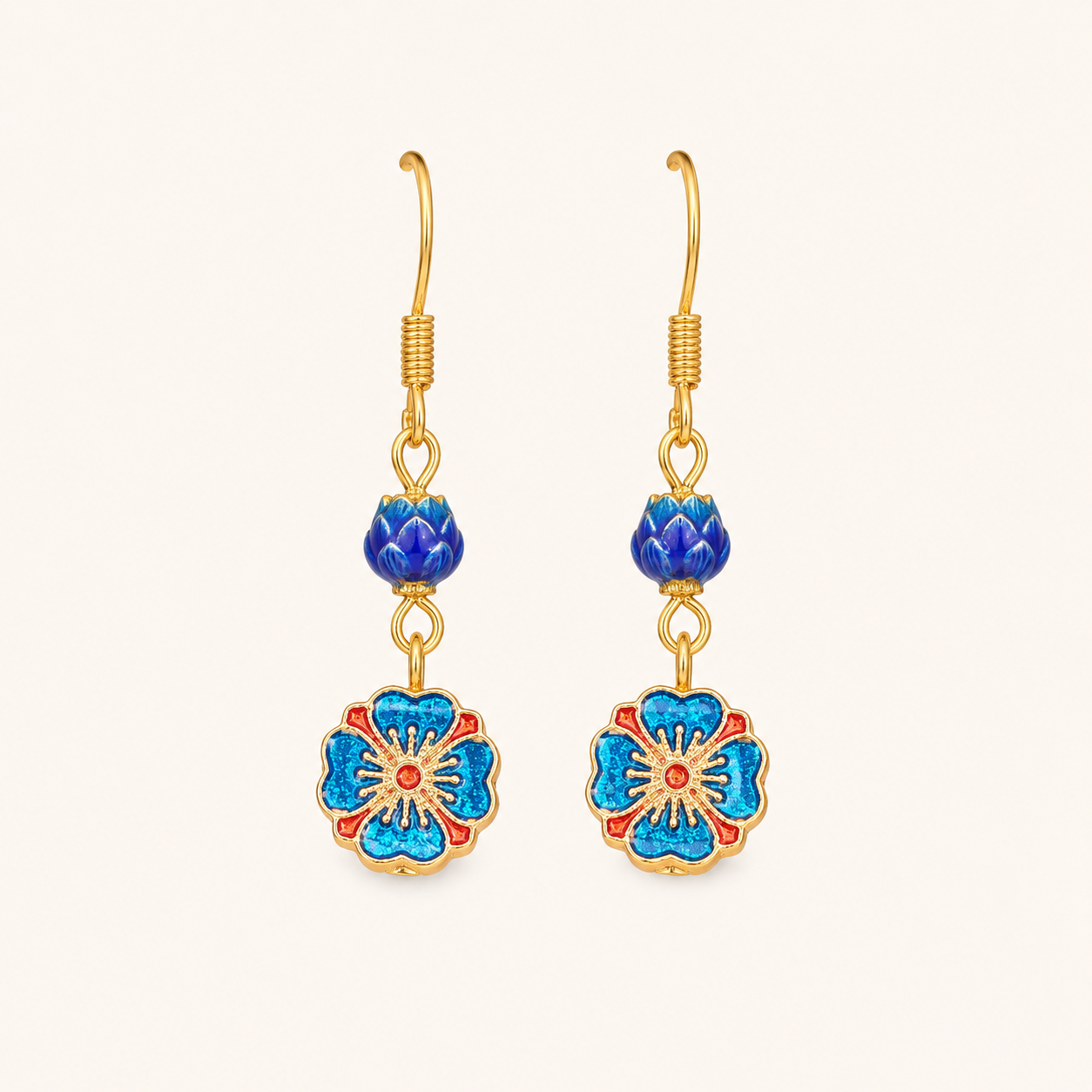 Turquoise Blue Cloisonné Drop Earrings