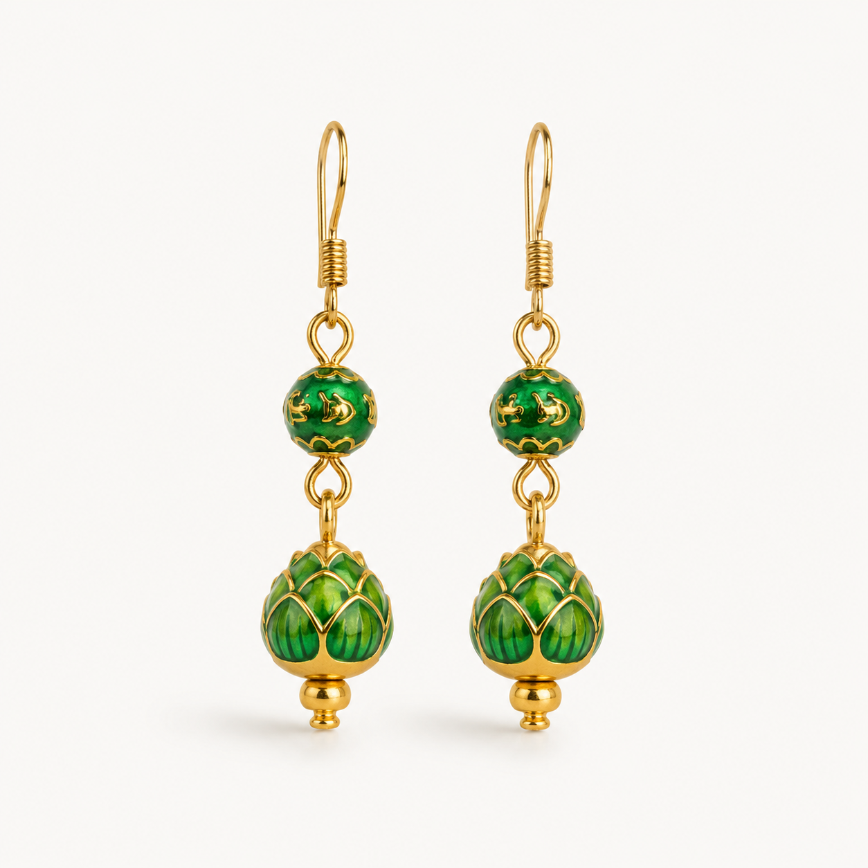 Green Teardrop Cloisonné Earrings