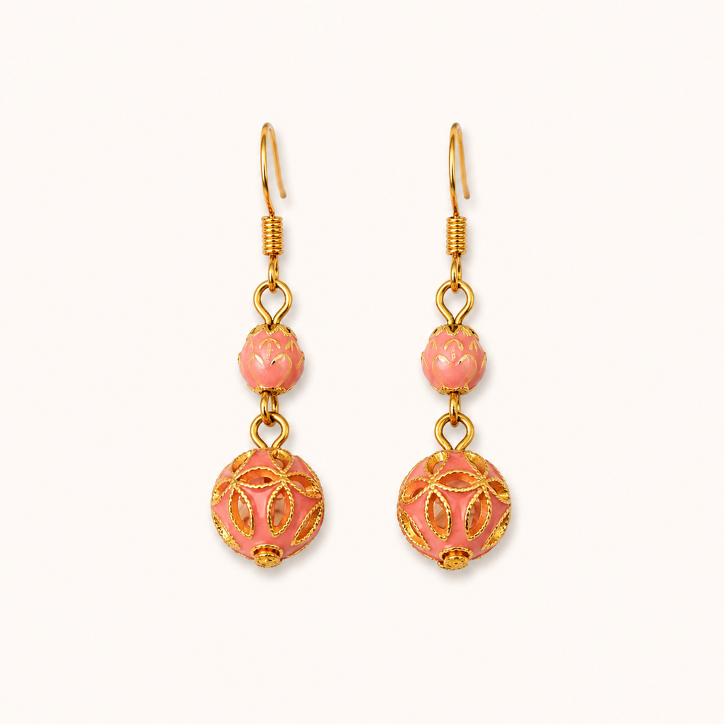 Amber Blossom Cloisonné Drop Earrings