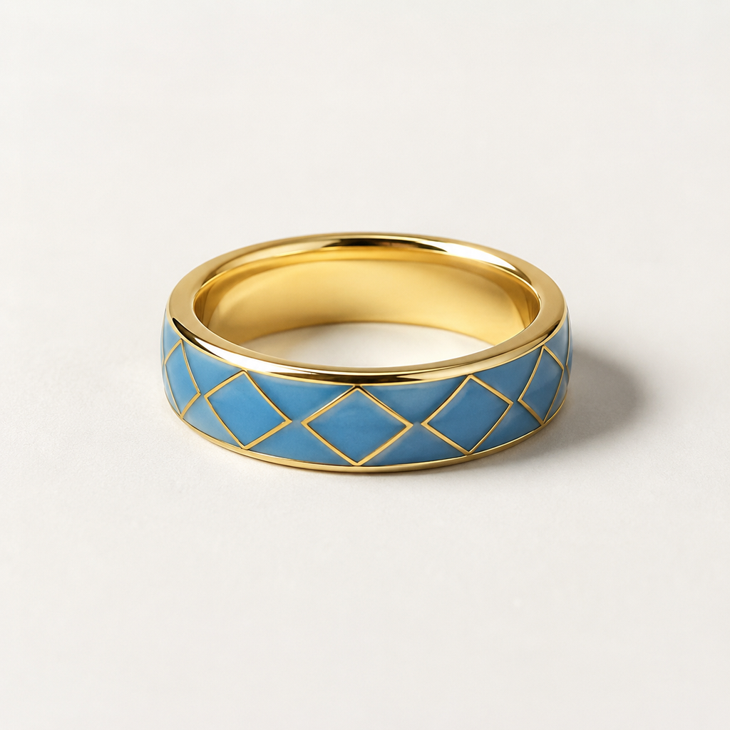 Blue Diamond Lattice Cloisonné Ring