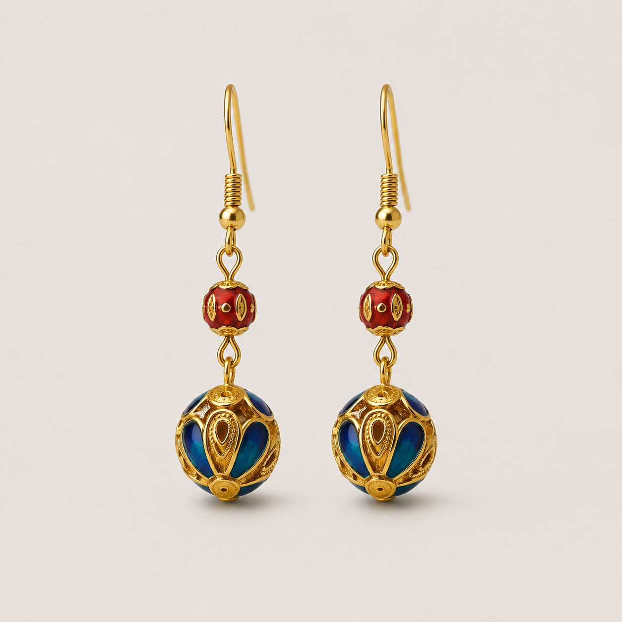 Amber Floral Cloisonné Drop Earrings