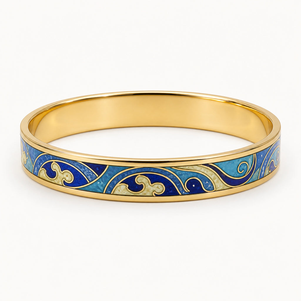 Blue Cloud Wave Cloisonné Bangle