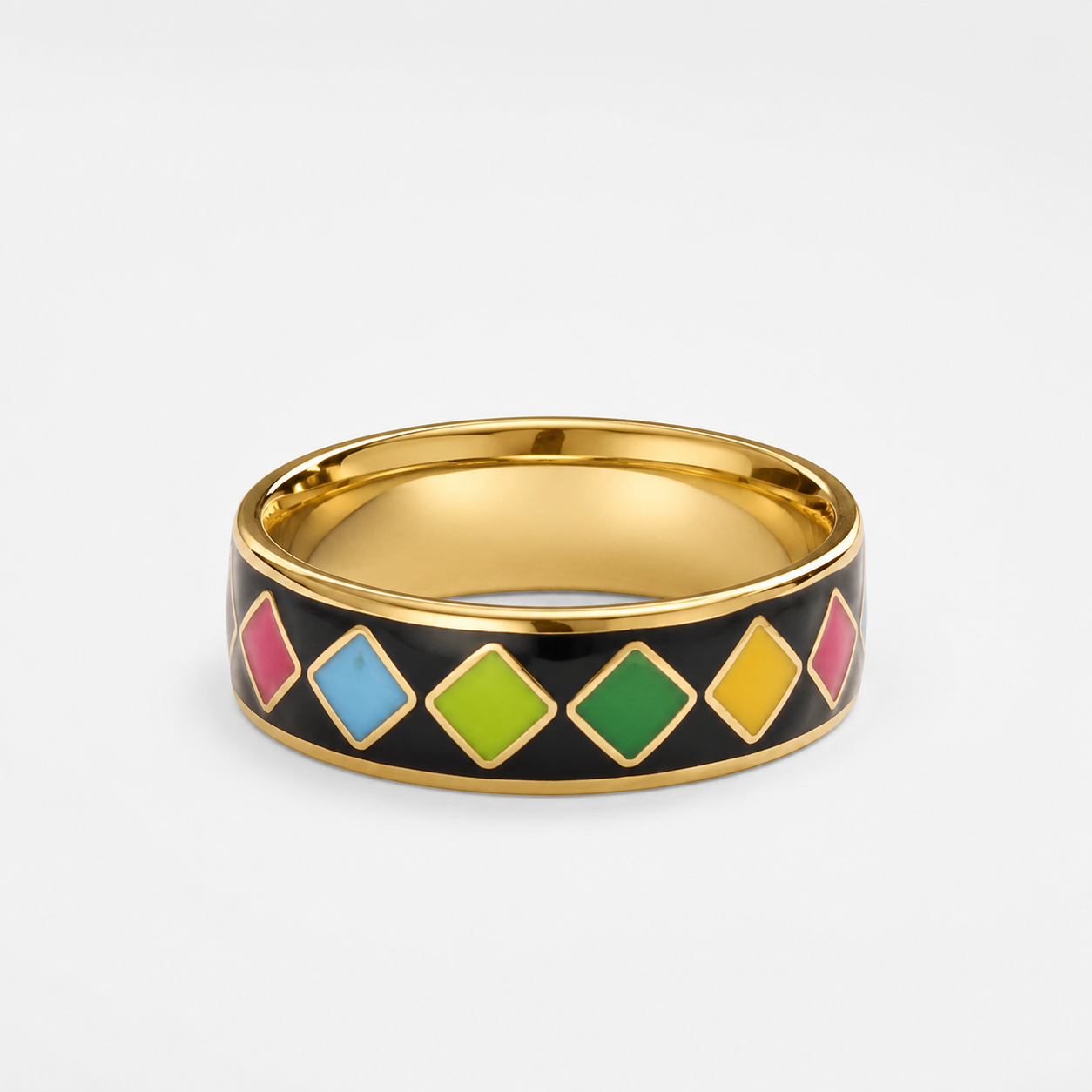 Black Multicolour Diamond Cloisonné Ring