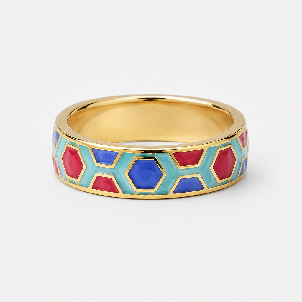 Multicolour Mosaic Cloisonné Ring