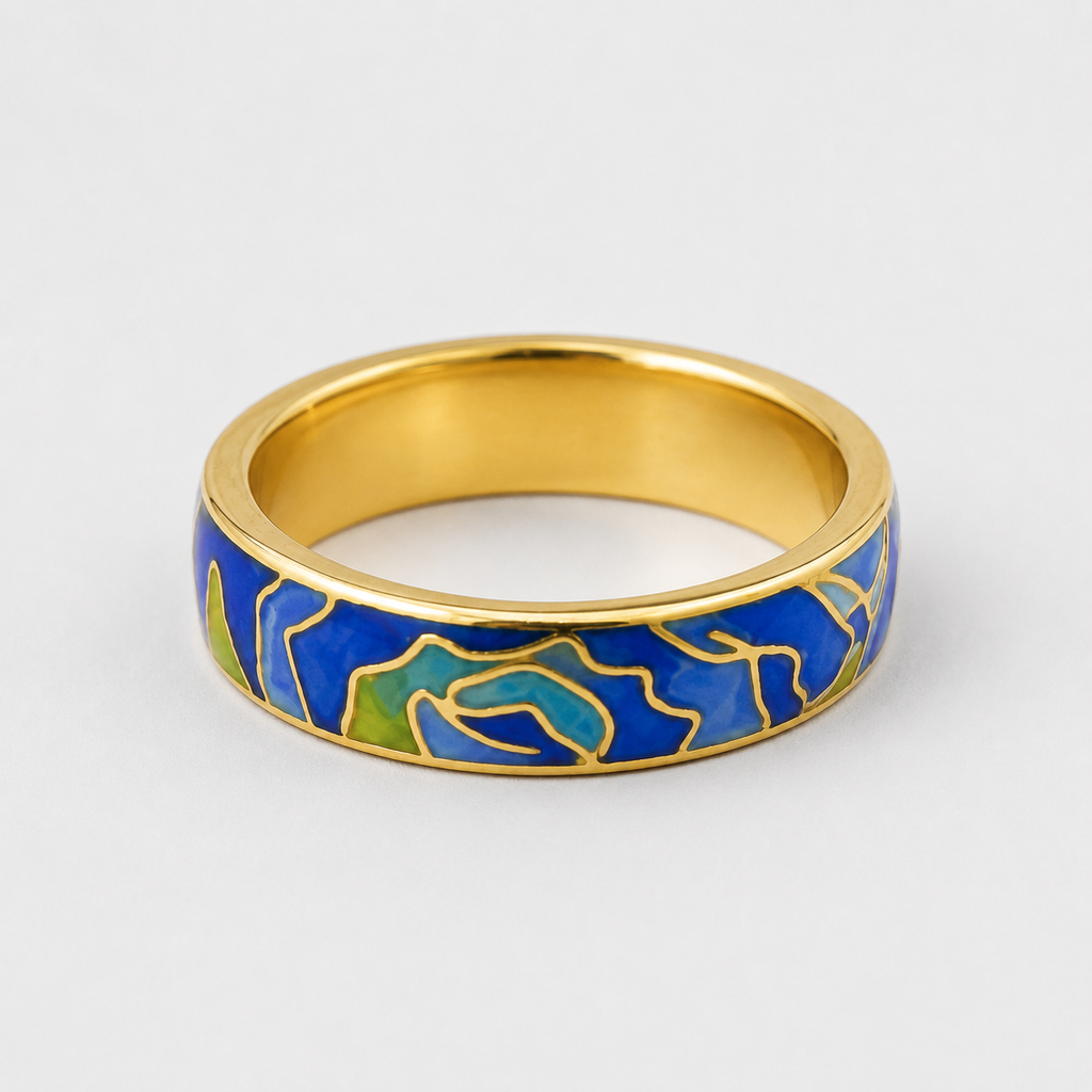 Blue Mountain Motif Cloisonné Ring