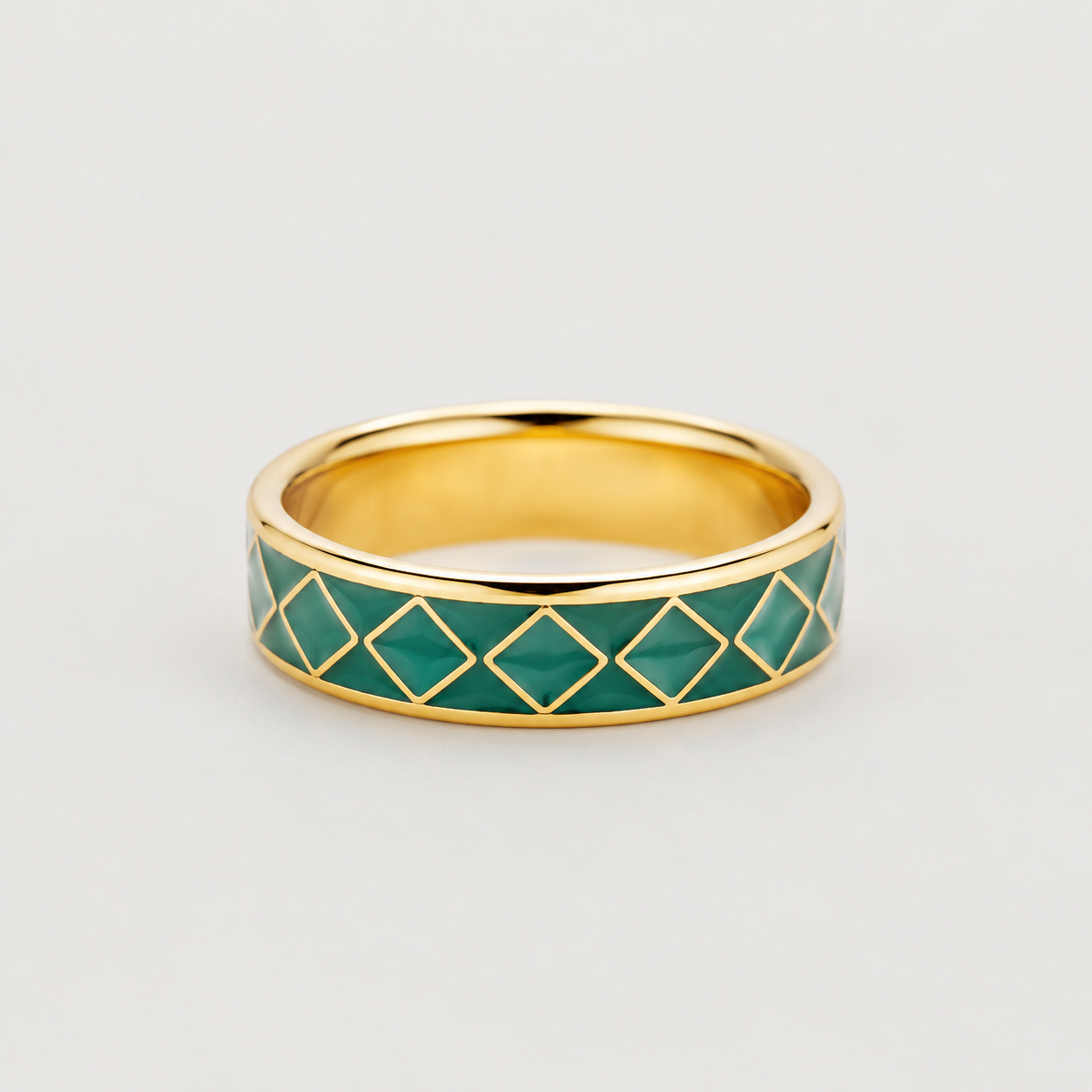 Green Diamond Lattice Cloisonné Ring