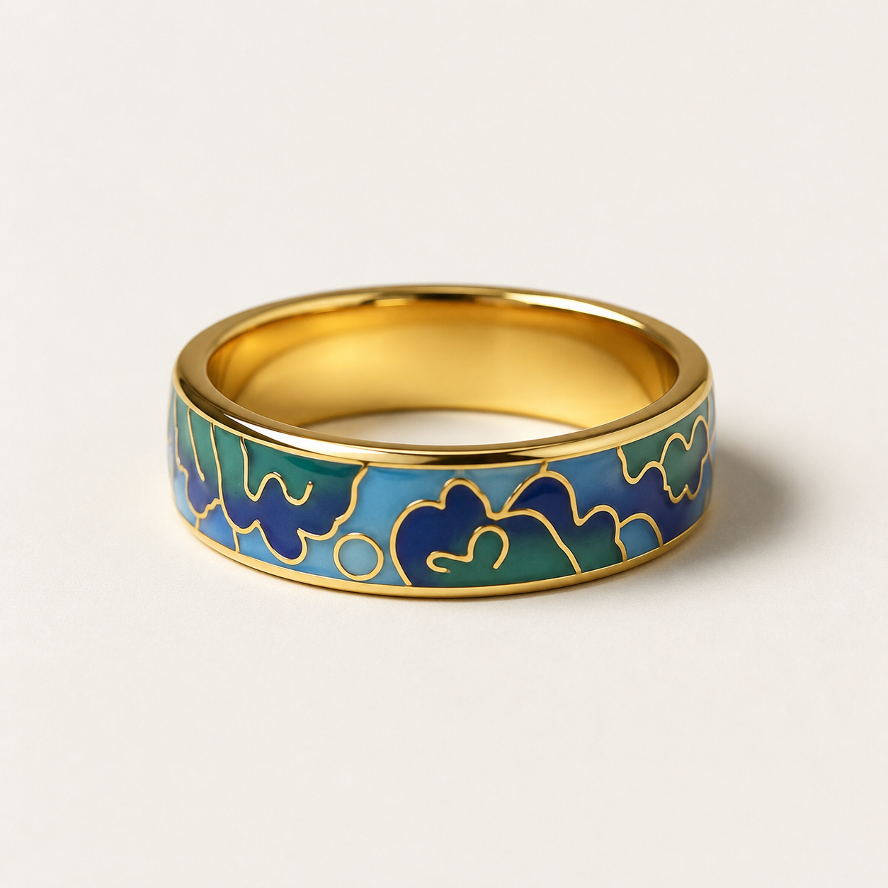 Blue Cloud Motif Cloisonné Ring