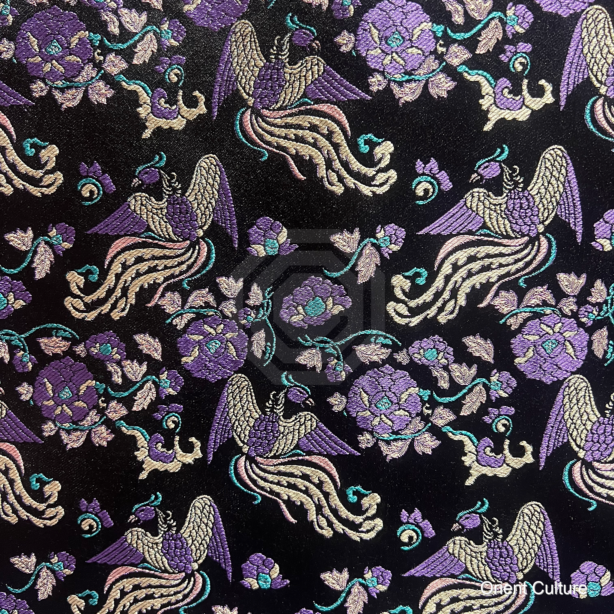 Black Purple Phoenix & Peony Shu Brocade (75D) — Shu Brocade fabric by Orient Culture