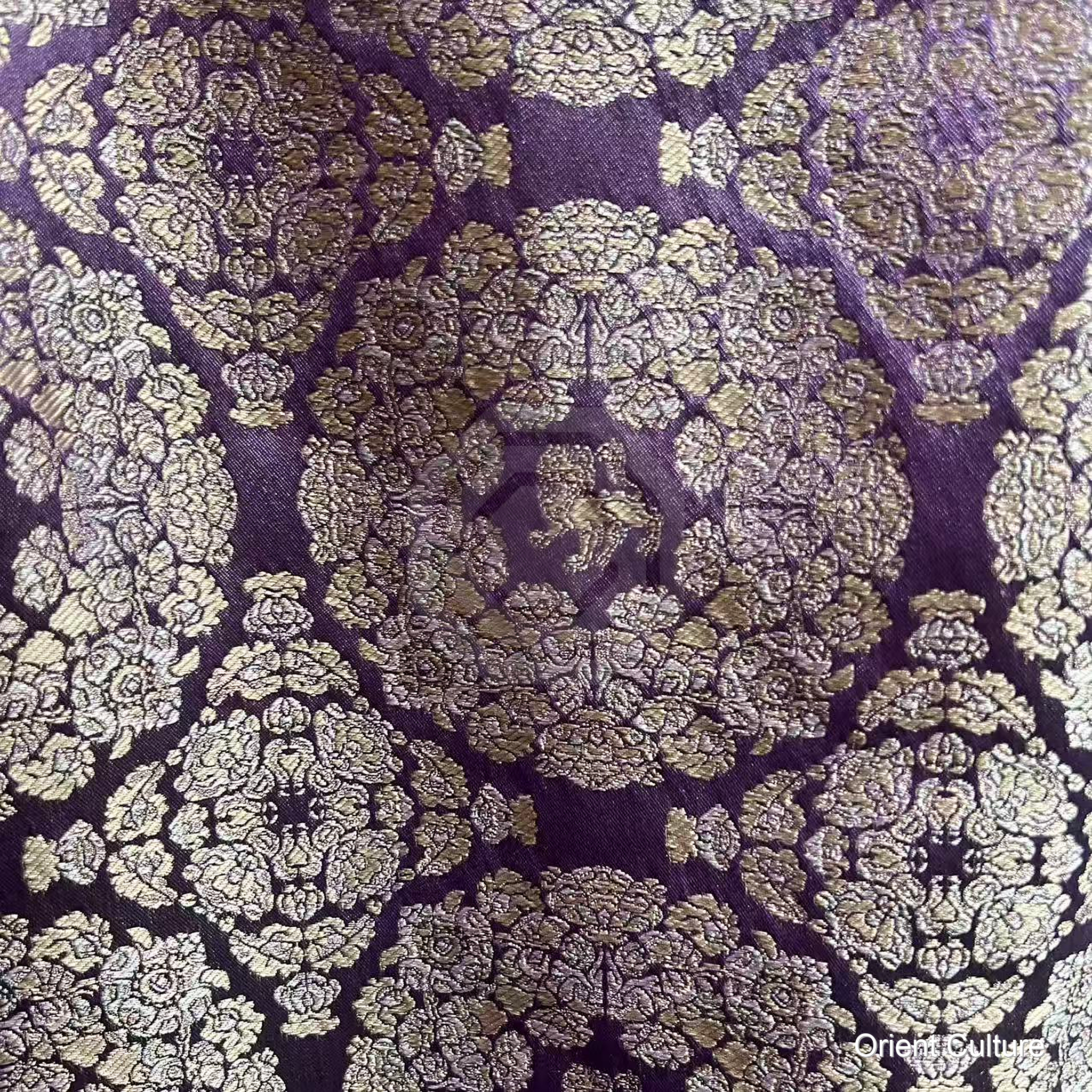 Purple Standing Lion & Floral Medallion Shu Brocade — Shu Brocade fabric by Orient Culture