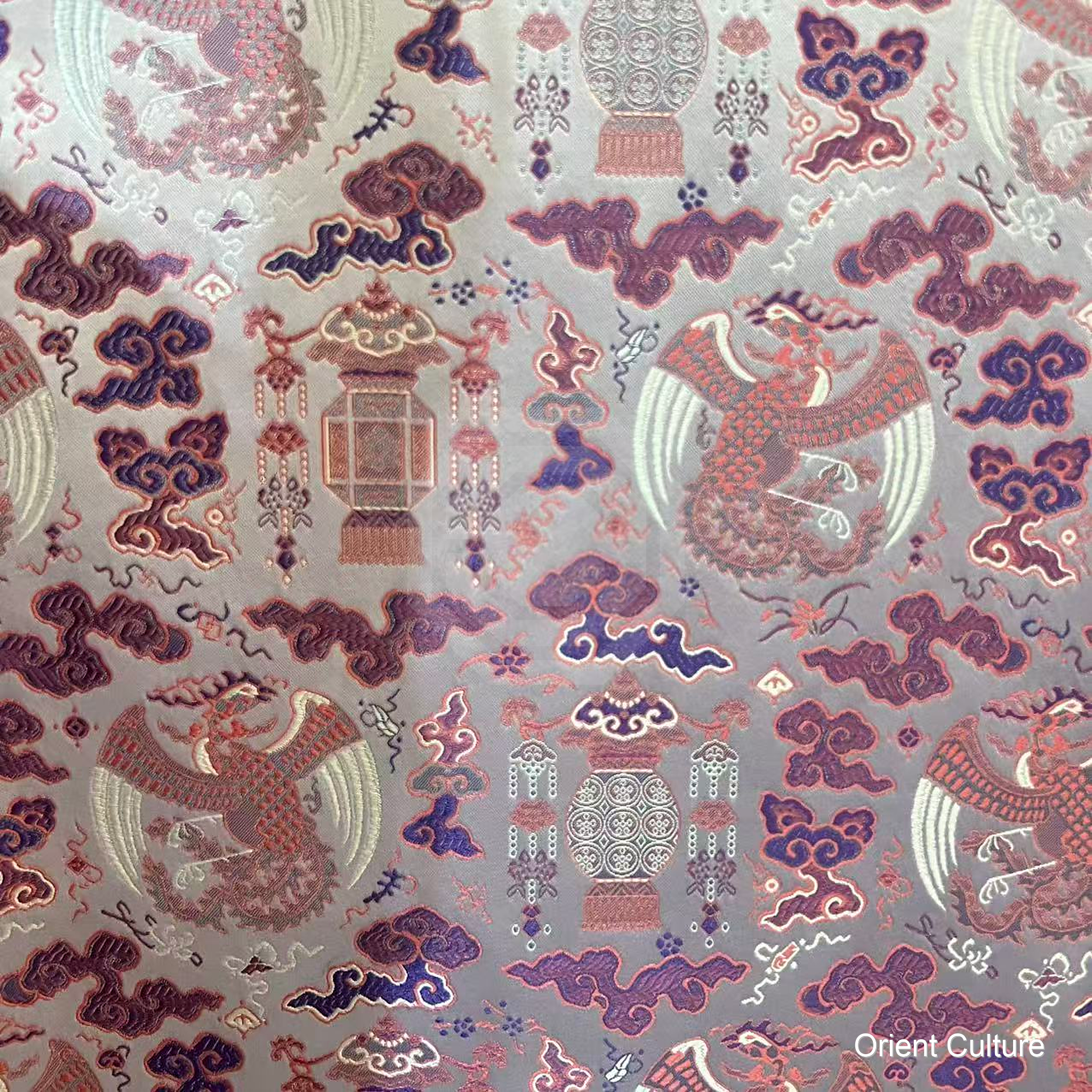 Light Purple Round Phoenix & Lantern Shu Brocade — Shu Brocade fabric by Orient Culture
