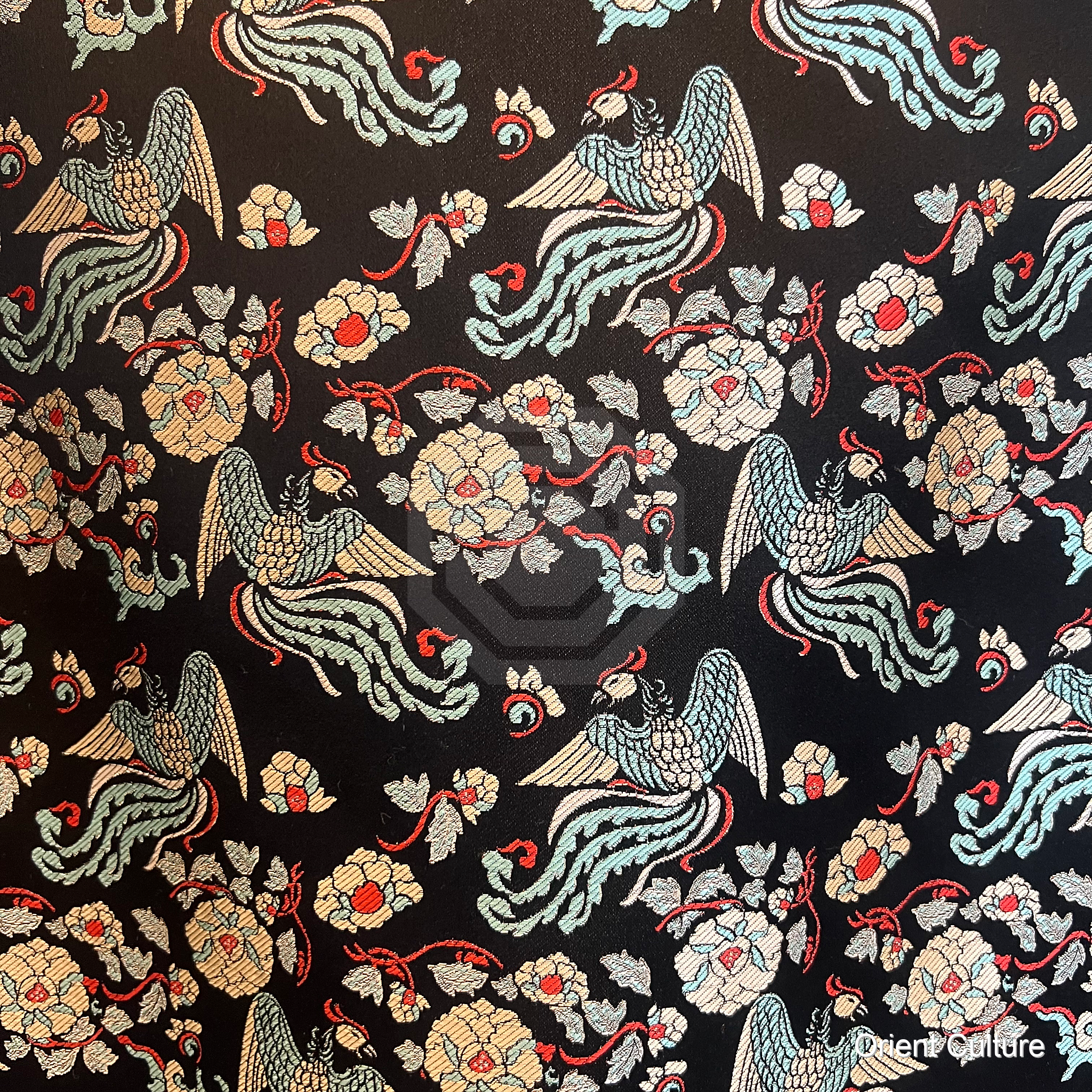 Black Yellow Phoenix & Peony Shu Brocade — Shu Brocade fabric by Orient Culture