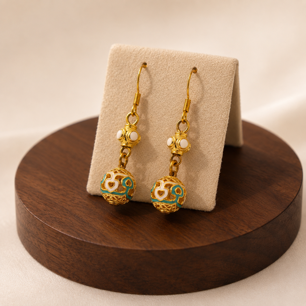 Green Floral Cloisonné Drop Earrings