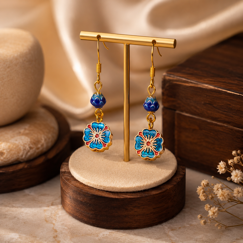 Turquoise Blue Cloisonné Drop Earrings
