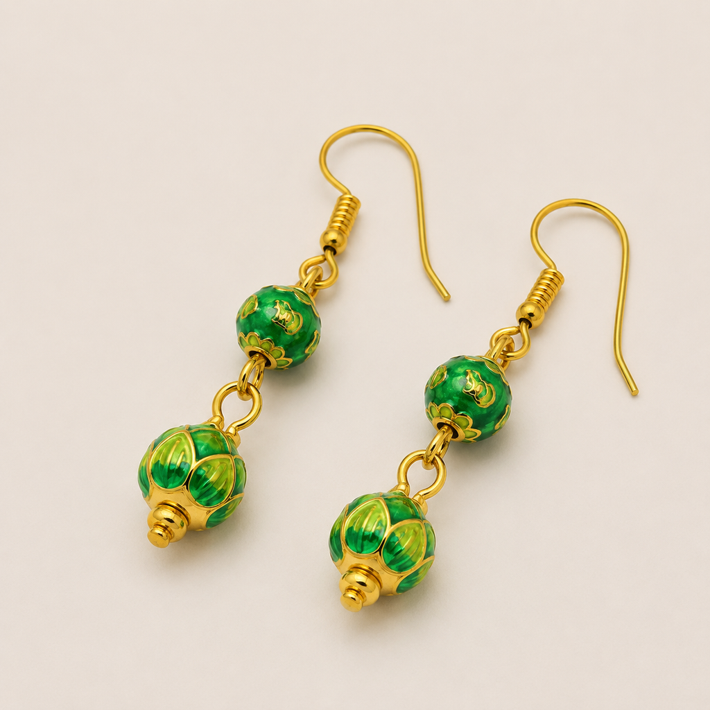 Green Teardrop Cloisonné Earrings