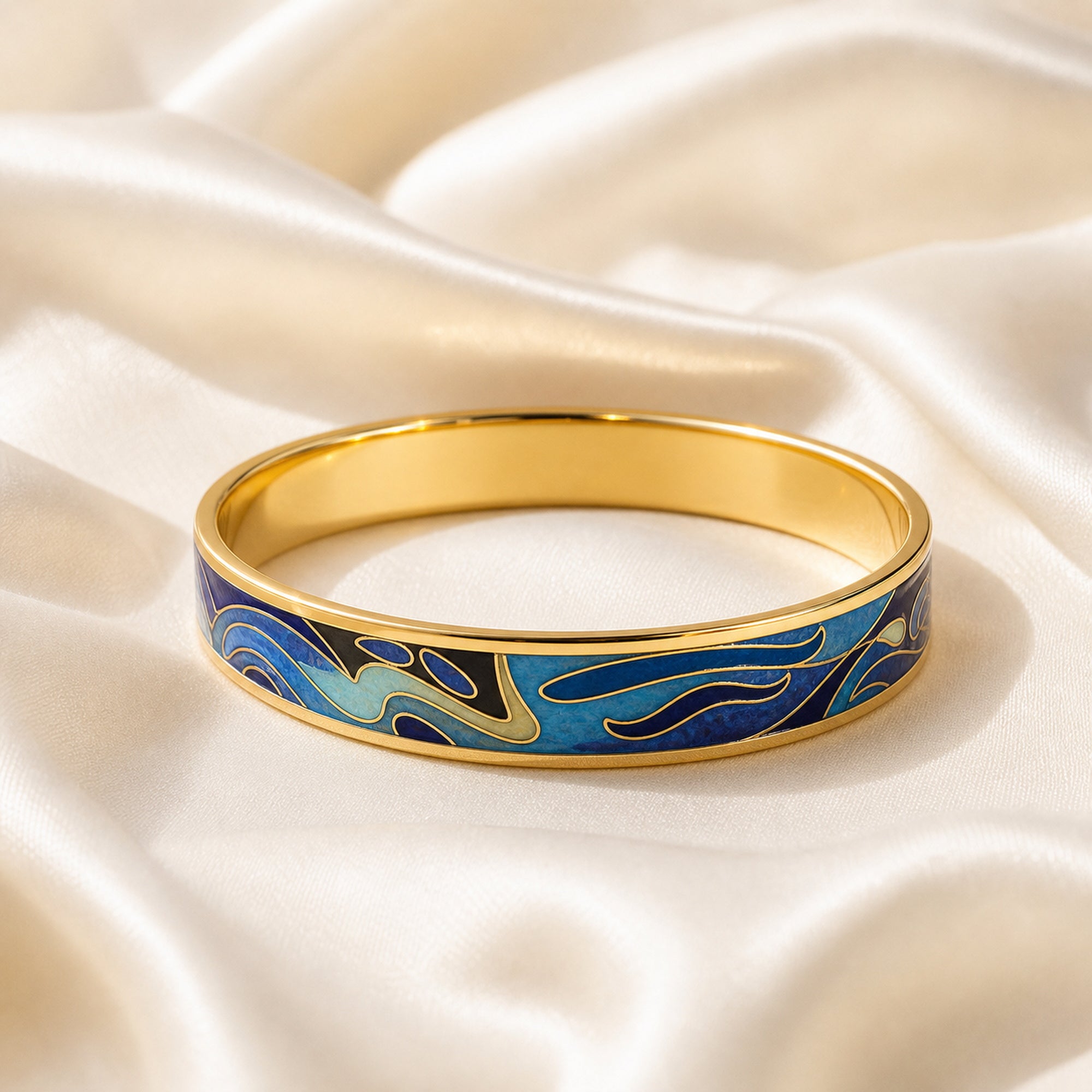 Blue Cloud Wave Cloisonné Bangle