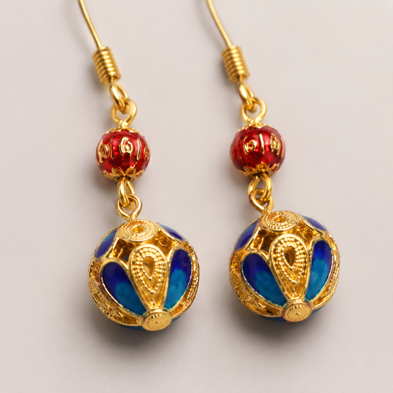 Amber Floral Cloisonné Drop Earrings