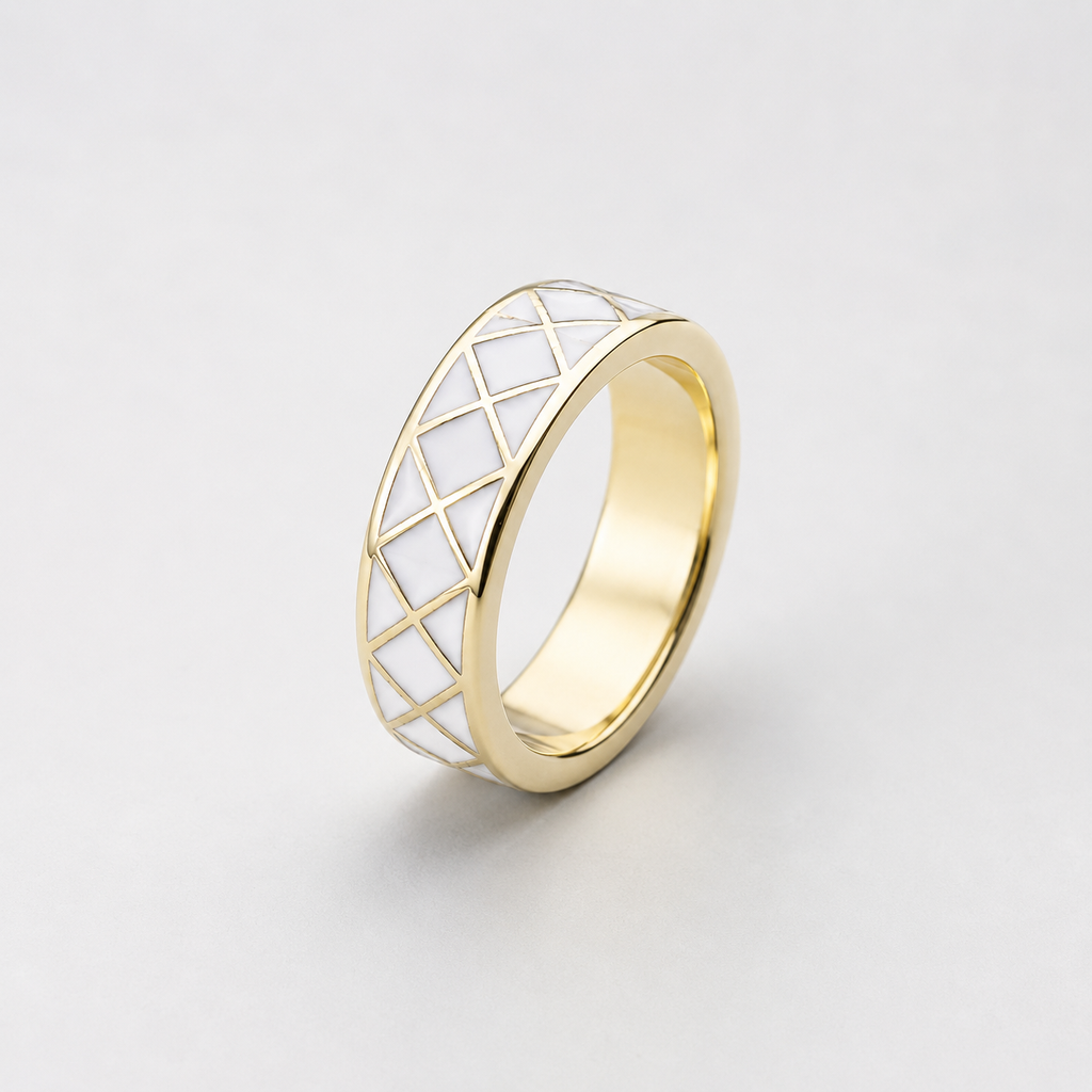 White Diamond Lattice Cloisonné Ring