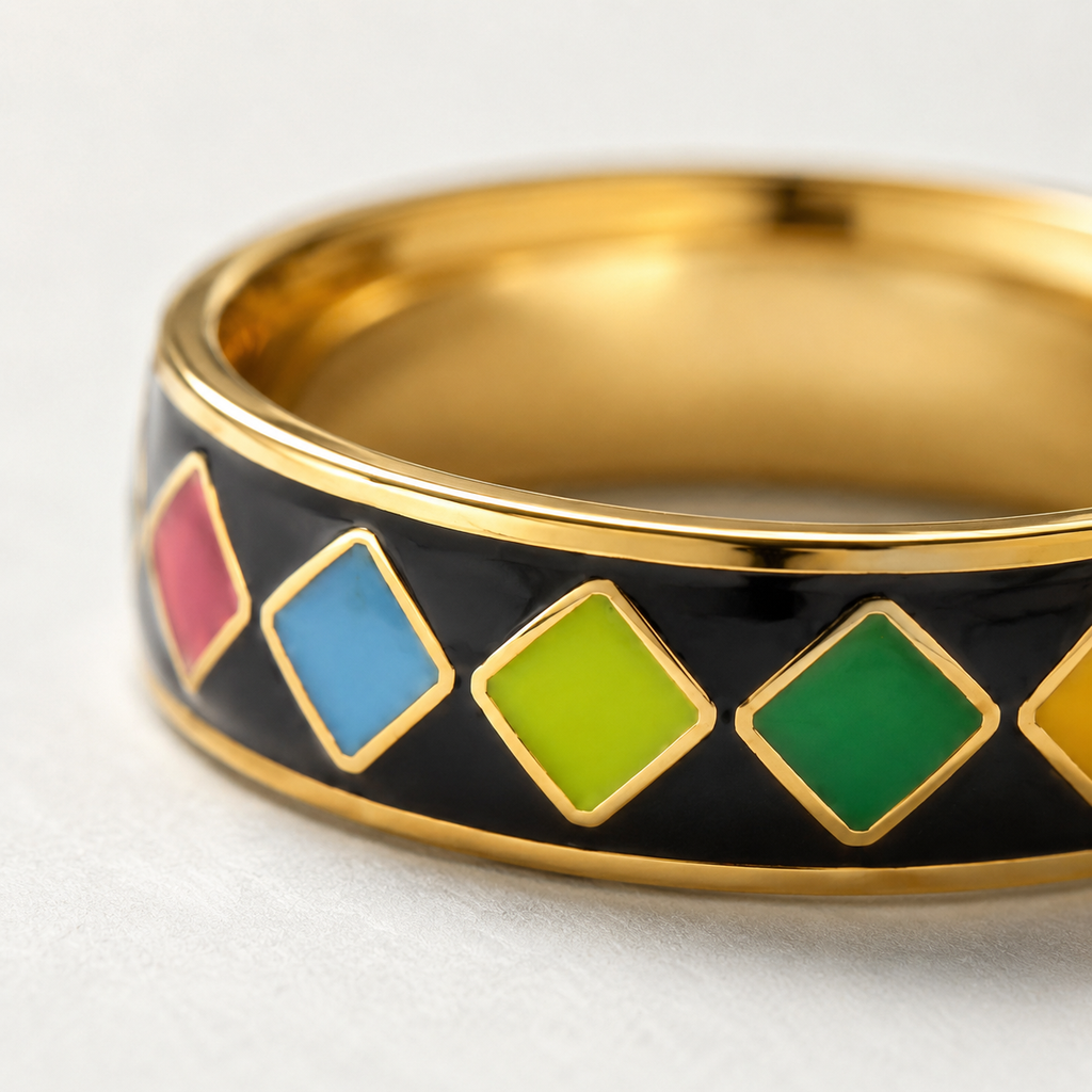 Black Multicolour Diamond Cloisonné Ring