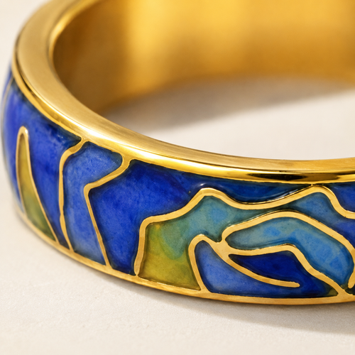 Blue Mountain Motif Cloisonné Ring