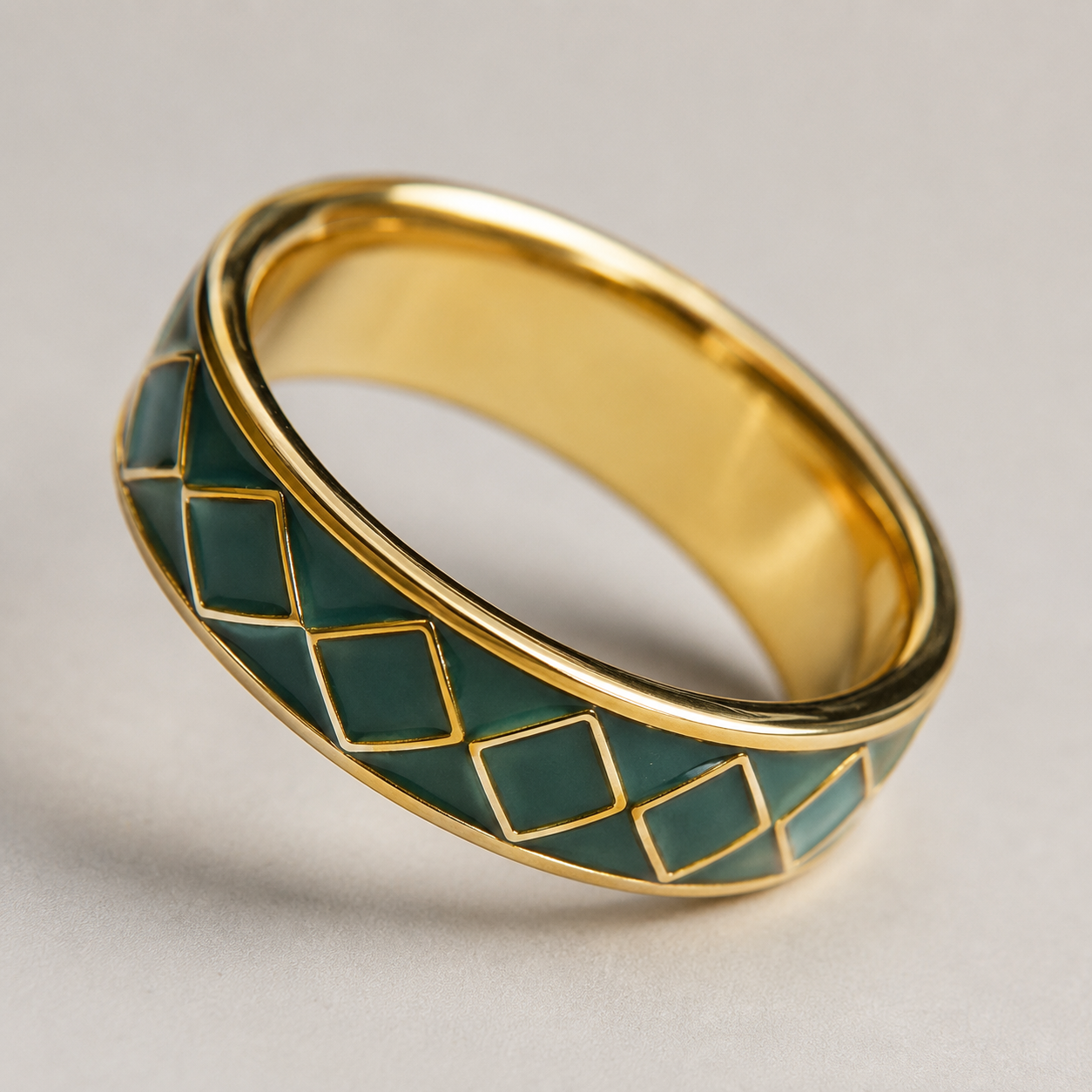 Green Diamond Lattice Cloisonné Ring