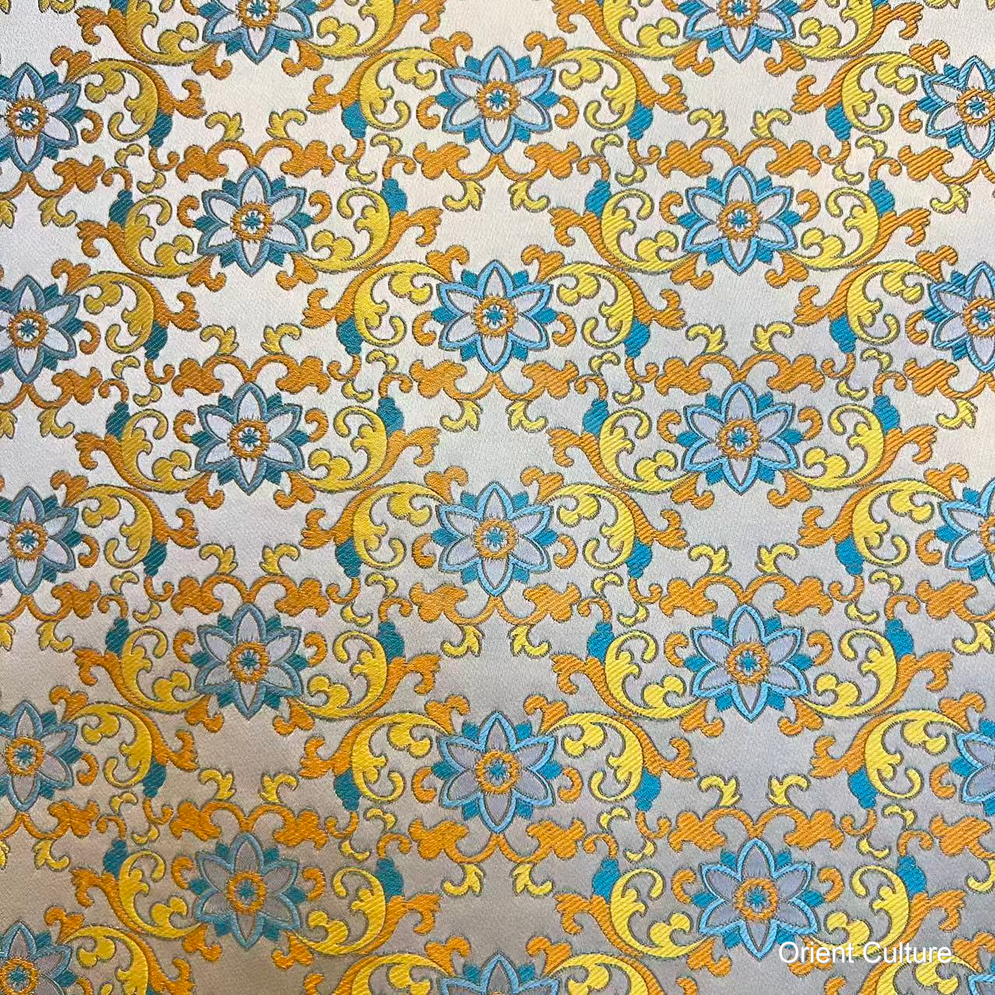 Beige Vine Floral Liuhe Brocade, Orange Shu Brocade — Shu Brocade fabric by Orient Culture