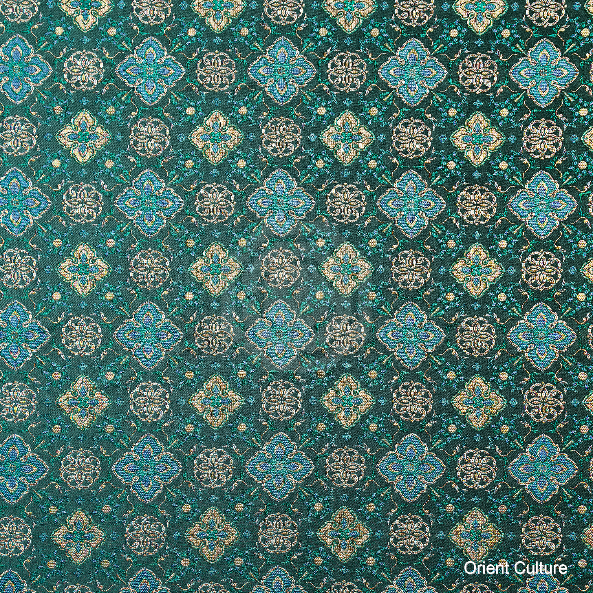 Persimmon Calyx Brocade Pattern · Emerald Gold — Shu Brocade fabric by Orient Culture