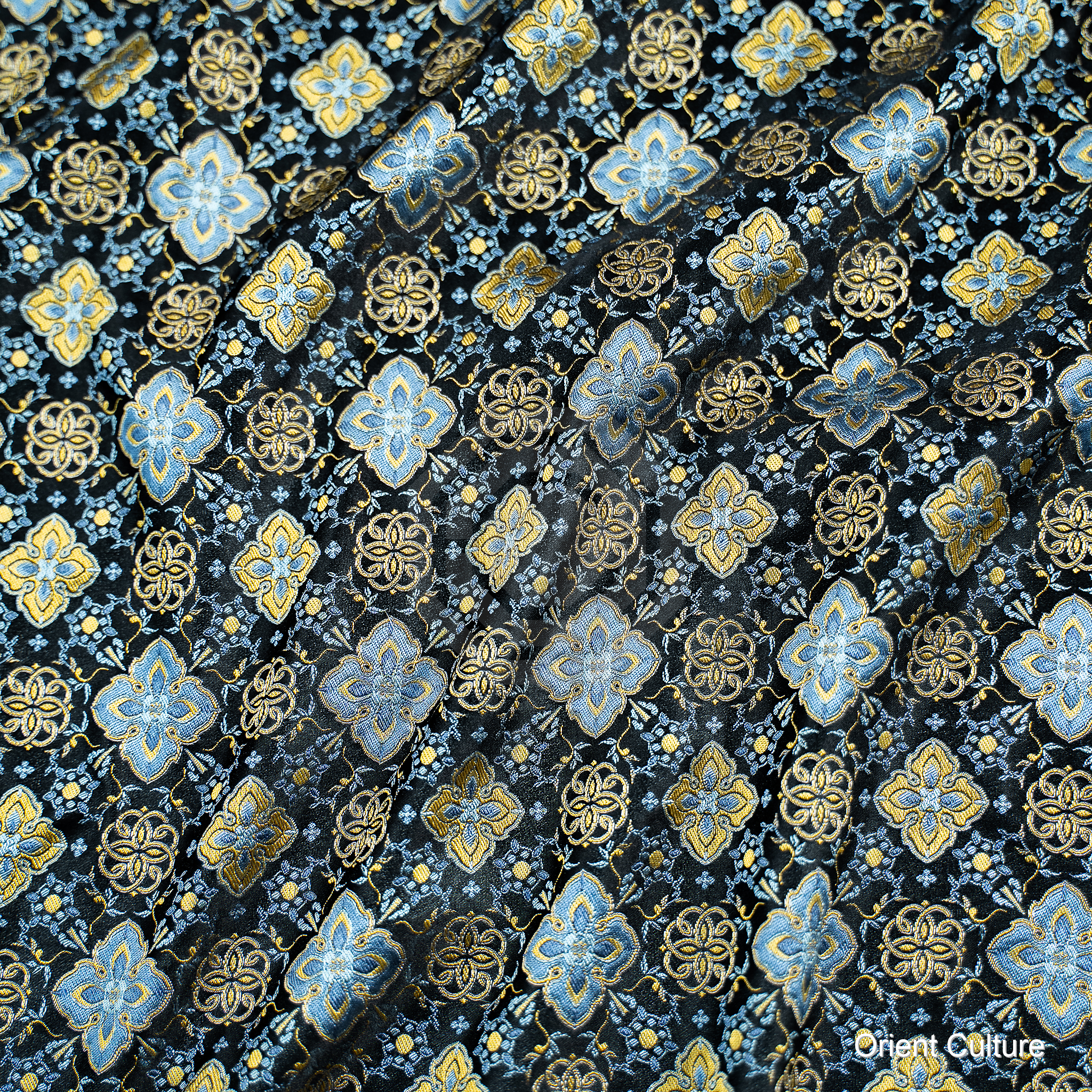 Persimmon Calyx Brocade Pattern · Blue Gold — Shu Brocade fabric by Orient Culture