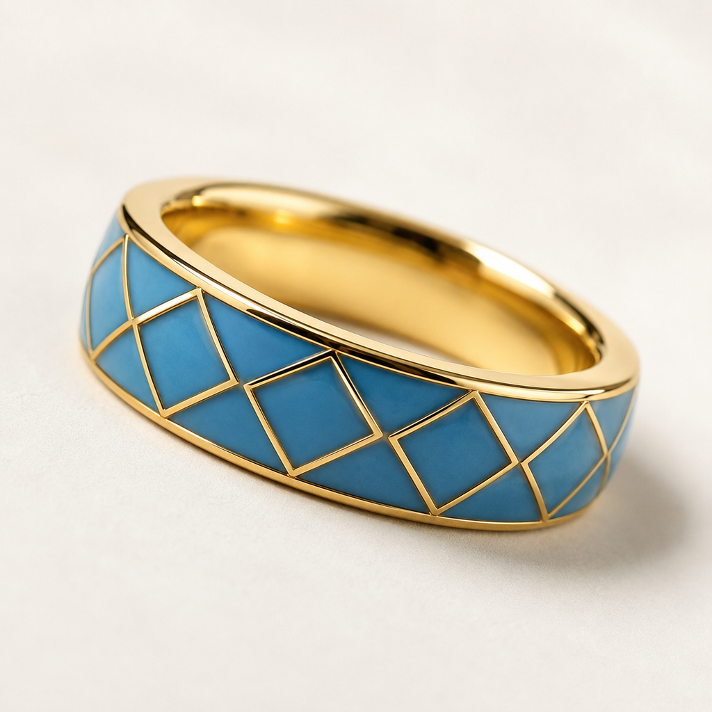 Blue Diamond Lattice Cloisonné Ring