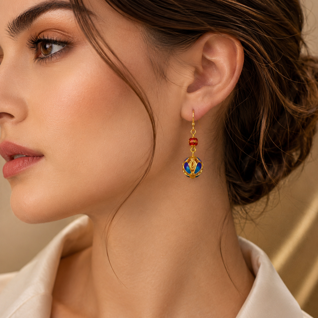 Amber Floral Cloisonné Drop Earrings