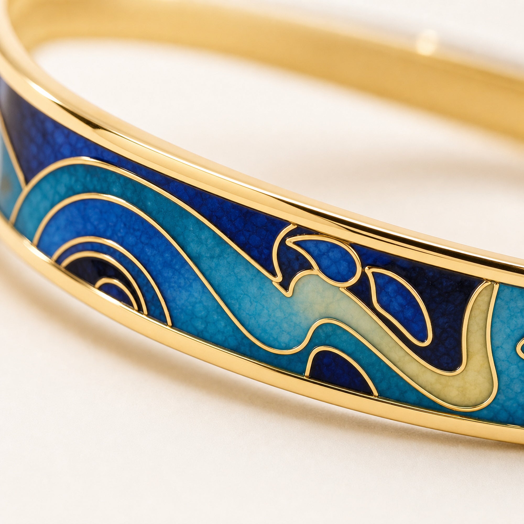 Blue Cloud Wave Cloisonné Bangle
