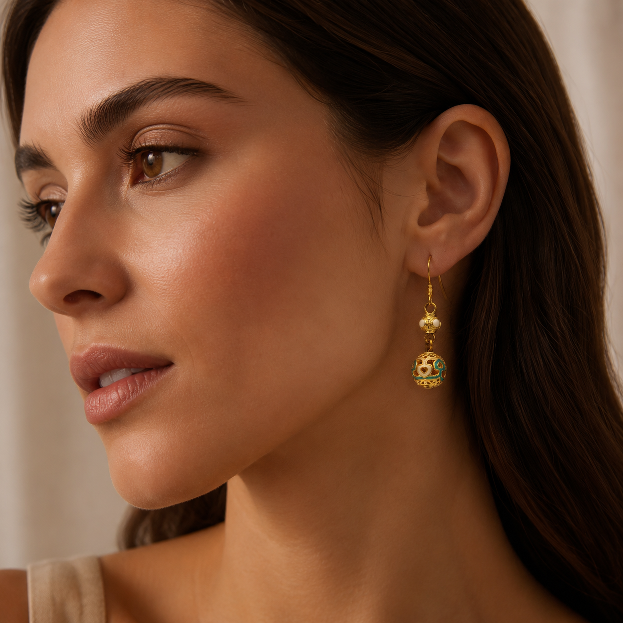 Green Floral Cloisonné Drop Earrings