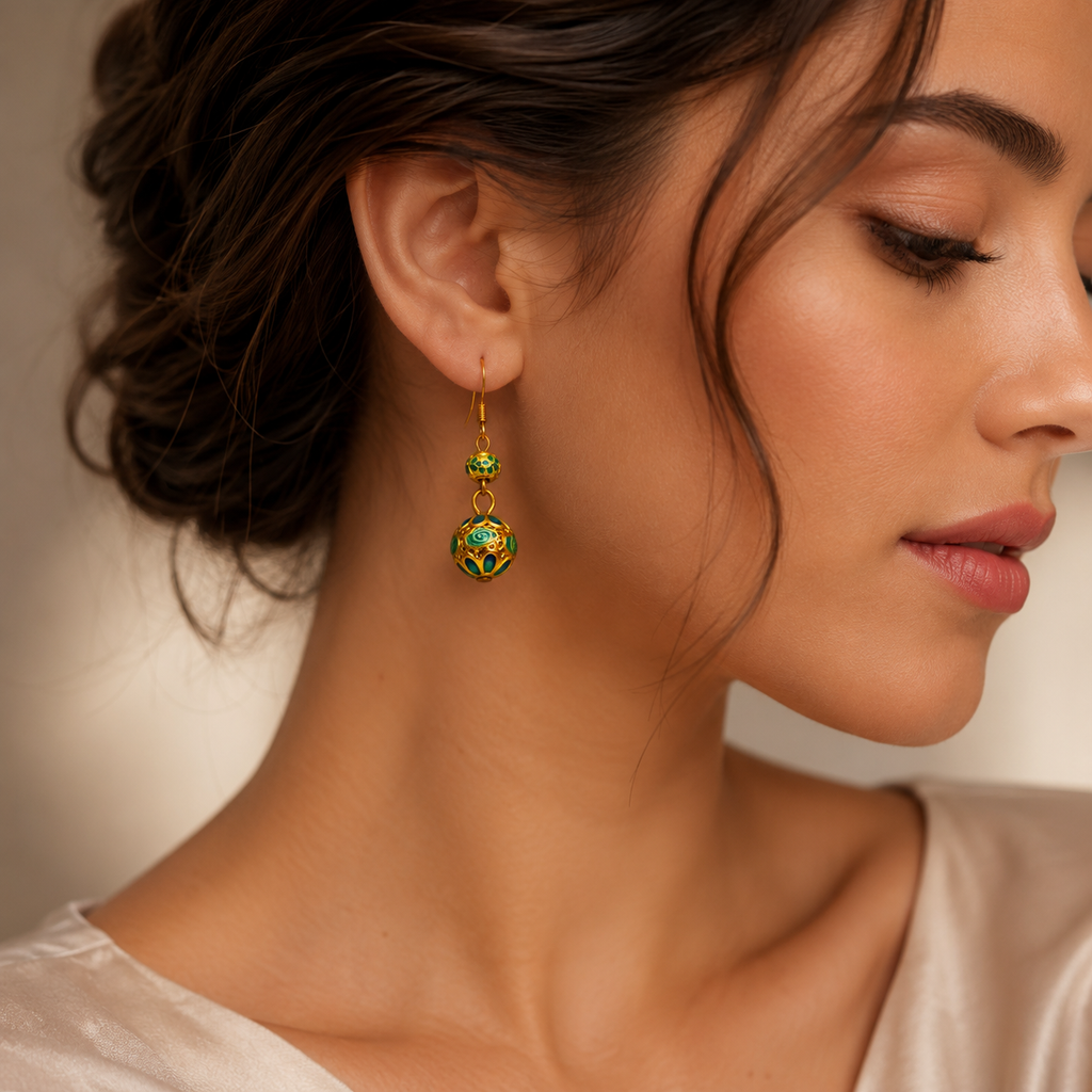 Green Ruyi Cloisonné Drop Earrings