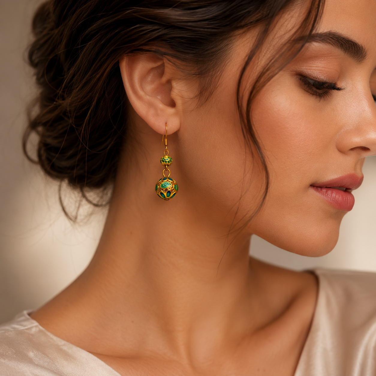Green Ruyi Cloisonné Drop Earrings