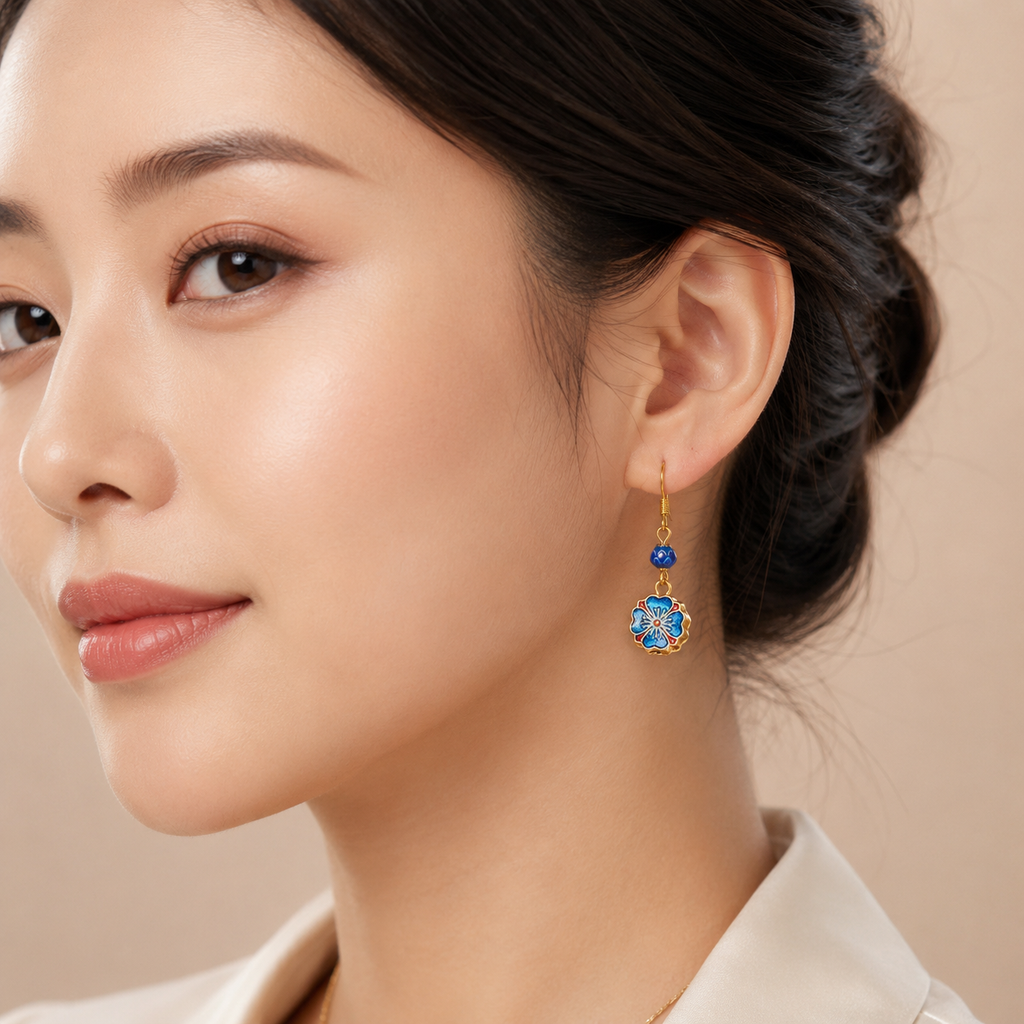 Turquoise Blue Cloisonné Drop Earrings