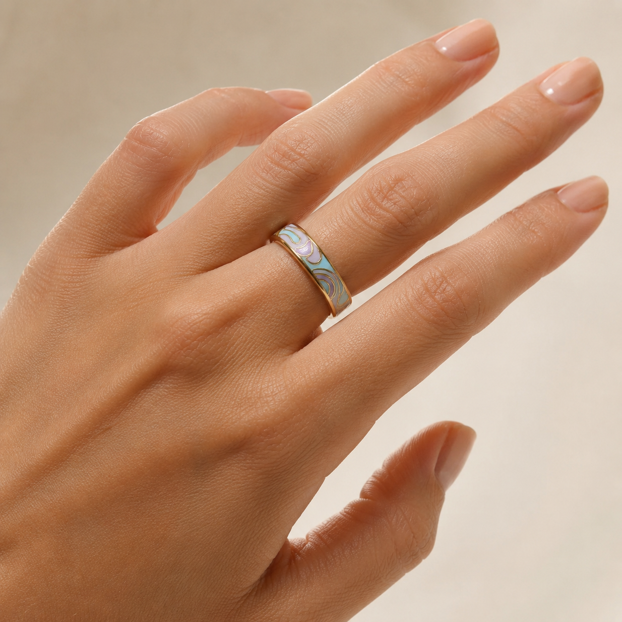 Pastel Wave Cloisonné Ring