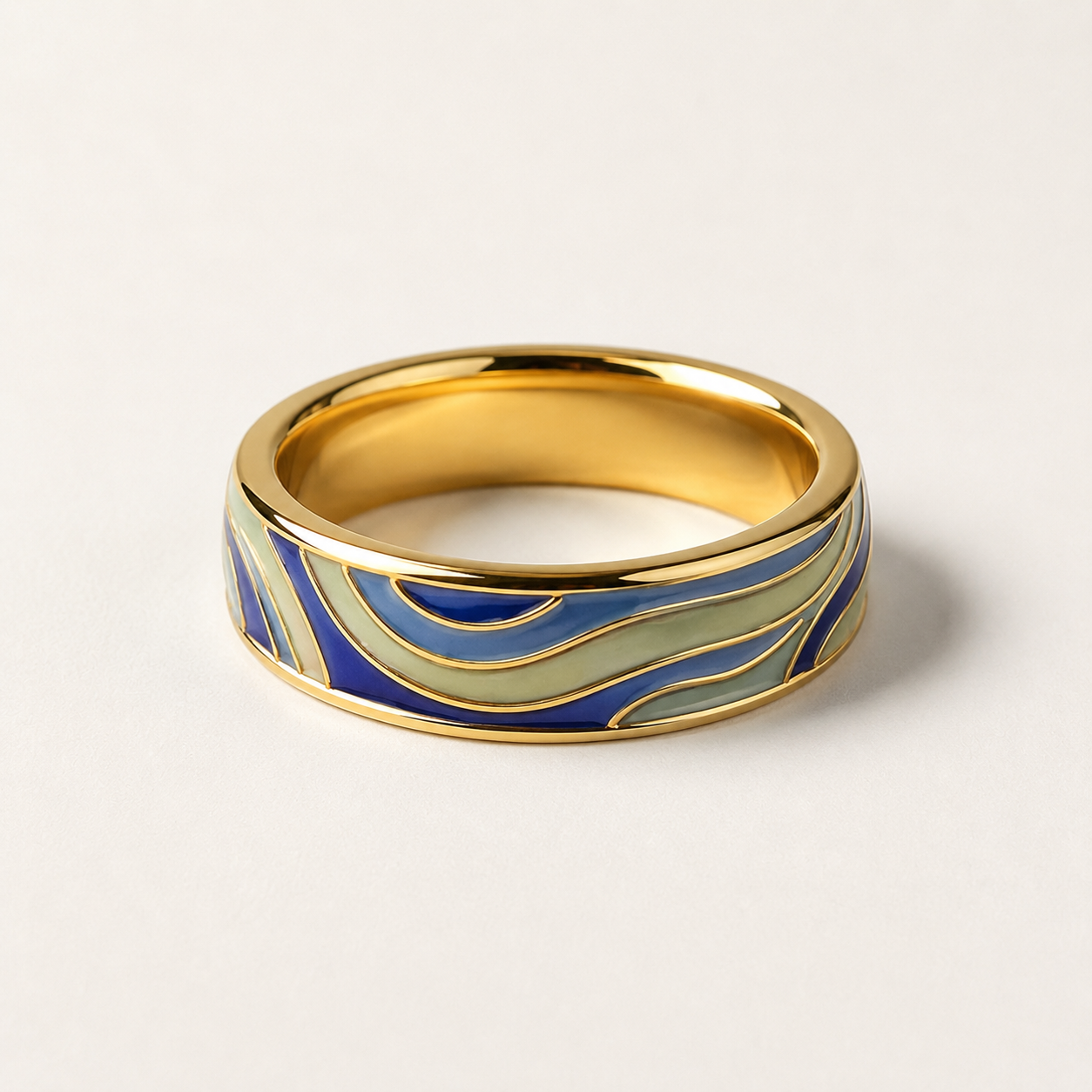Blue Cloud Motif Cloisonné Ring