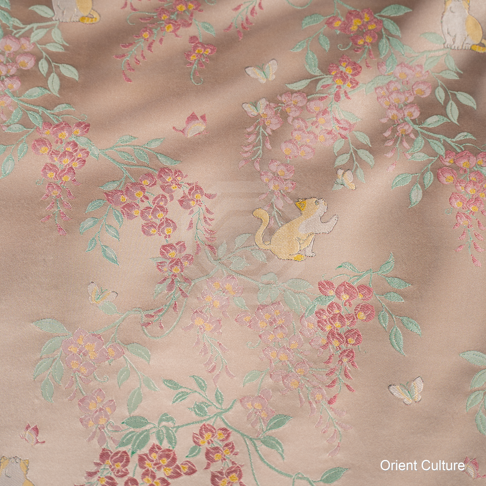 Wisteria Cat & Butterfly · Soft Pink Shu Brocade — Shu Brocade fabric by Orient Culture