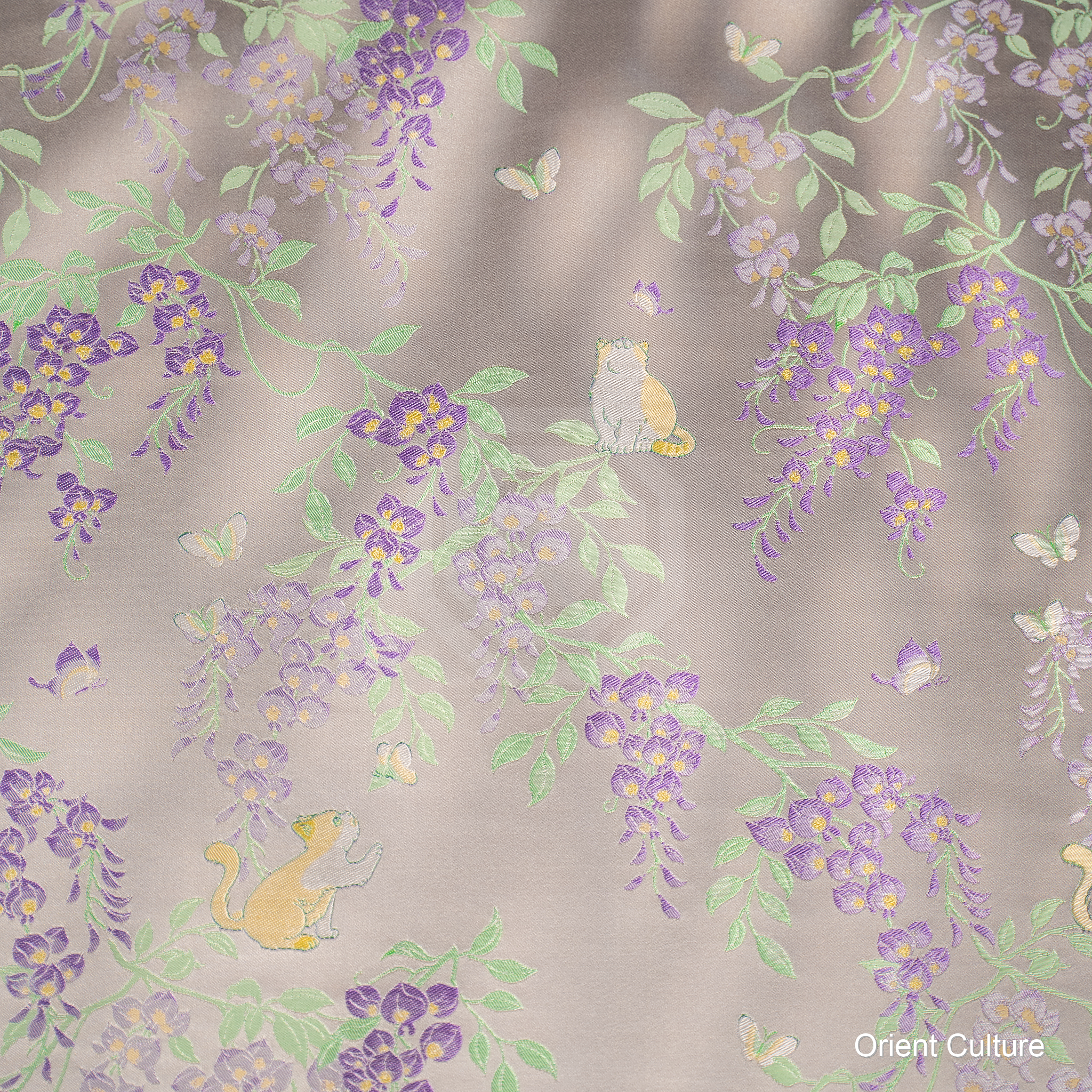 Wisteria Cat & Butterfly · Light Purple Shu Brocade — Shu Brocade fabric by Orient Culture