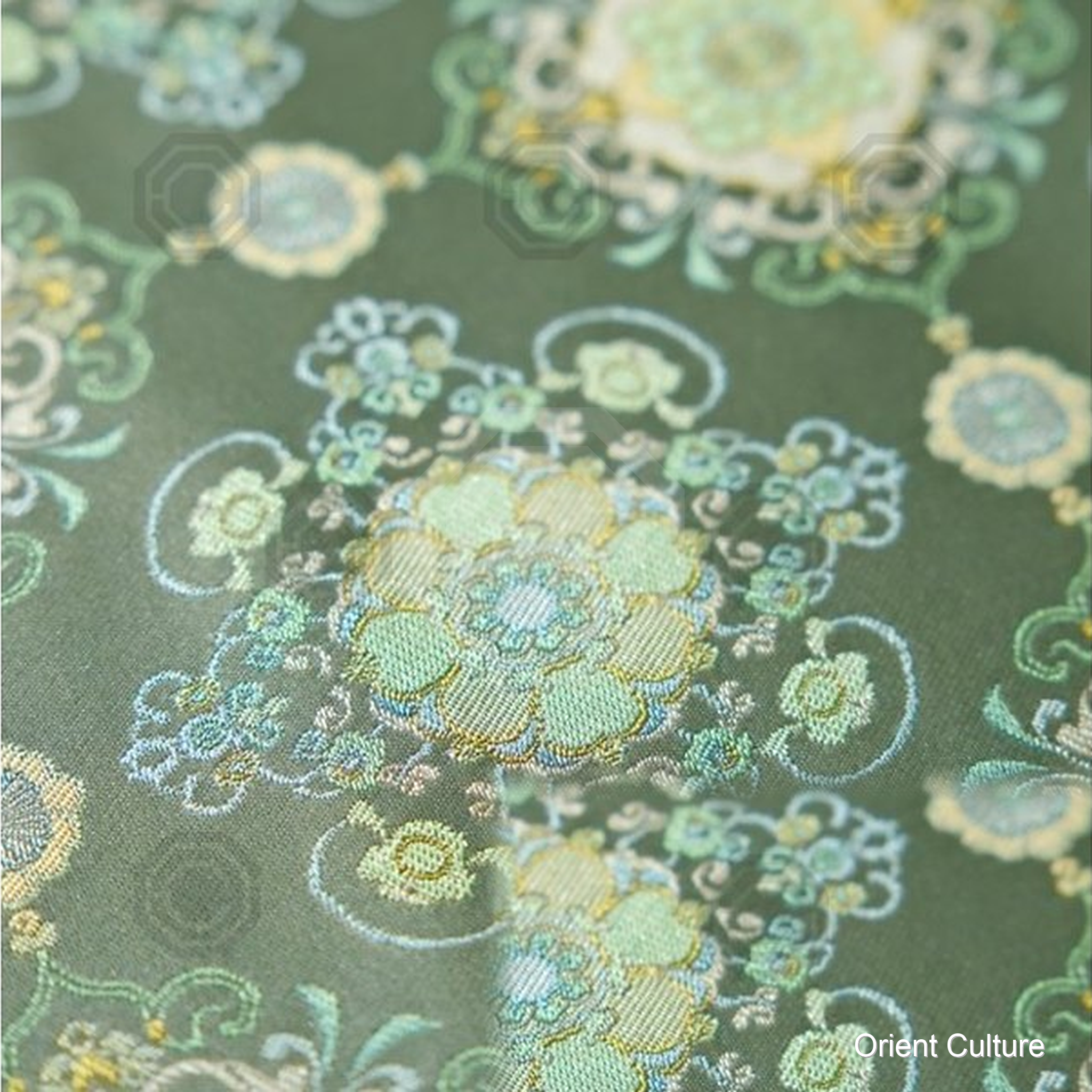Floral Shadow Pattern.Green Shu Brocade — Shu Brocade fabric by Orient Culture