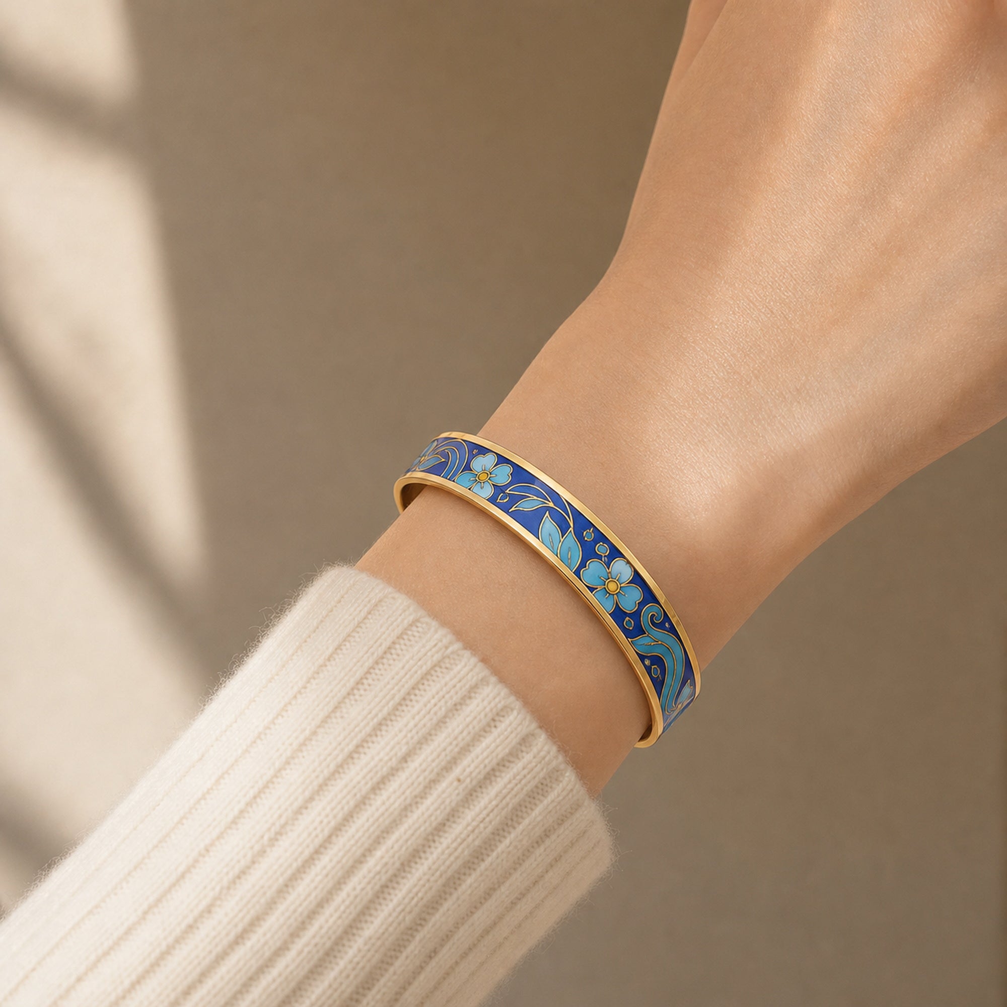 Blue Lotus Cloisonné Bangle