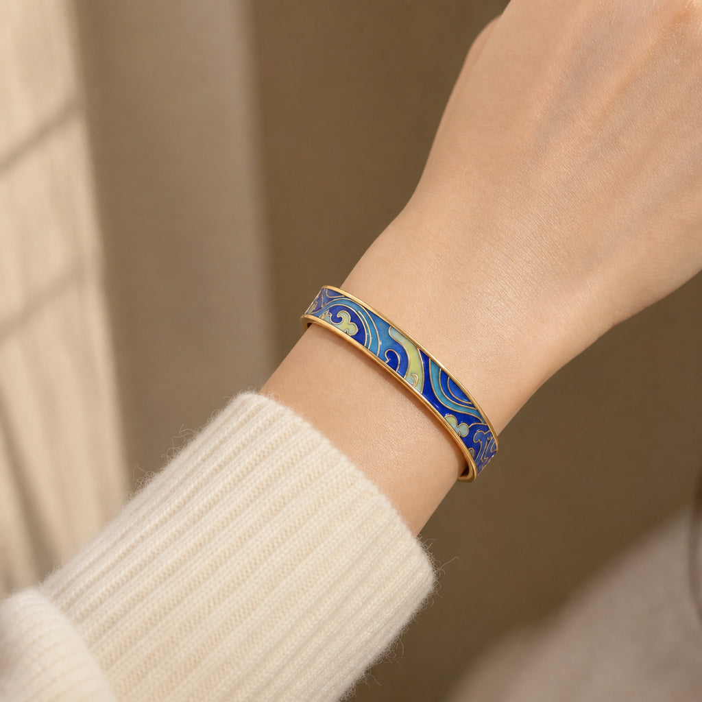 Blue Cloud Wave Cloisonné Bangle