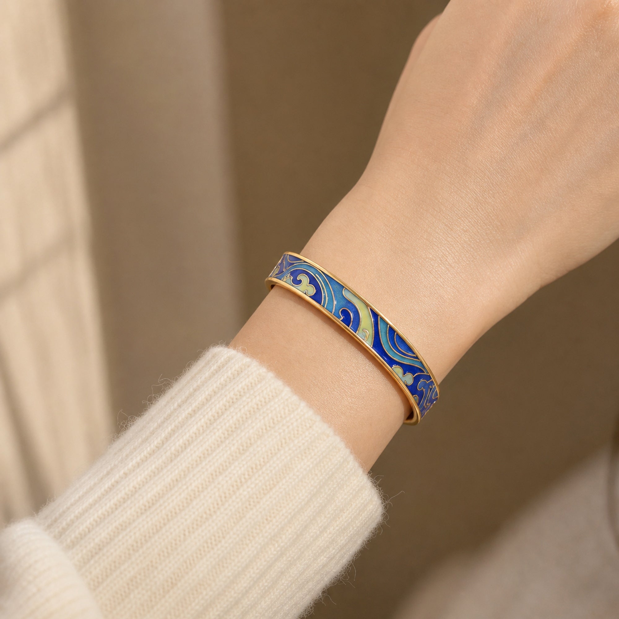 Blue Cloud Wave Cloisonné Bangle