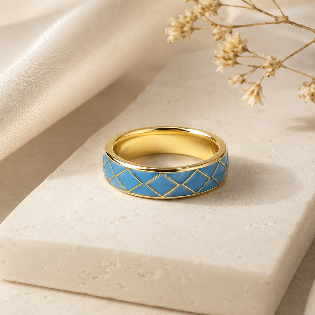 Blue Diamond Lattice Cloisonné Ring