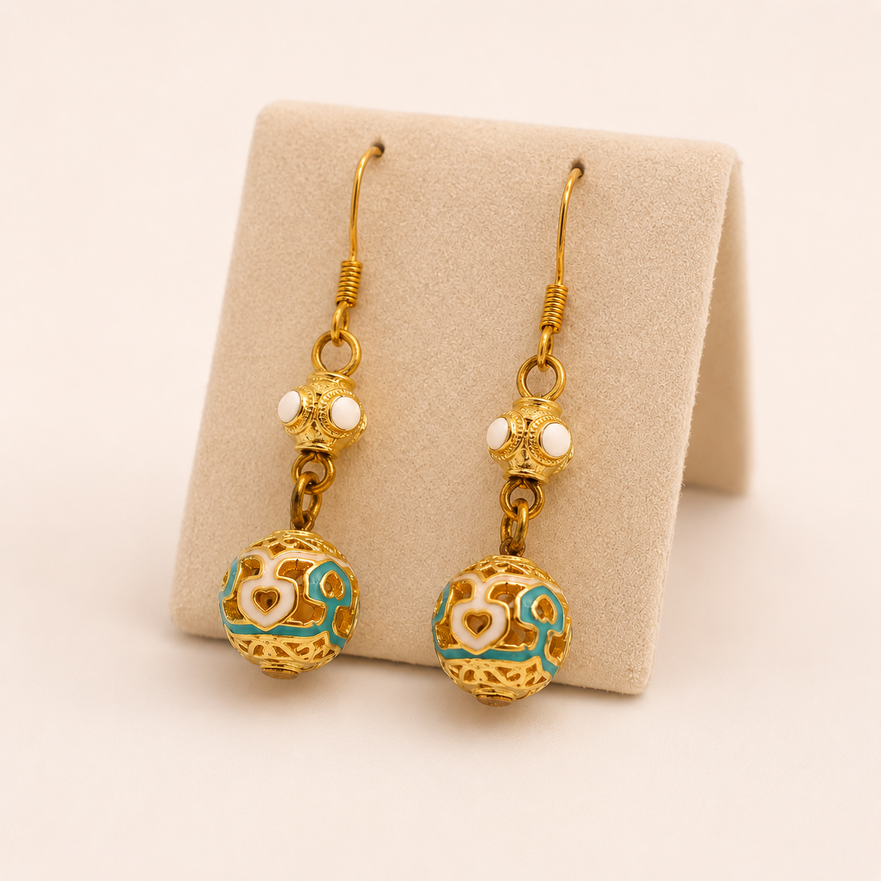 Green Floral Cloisonné Drop Earrings